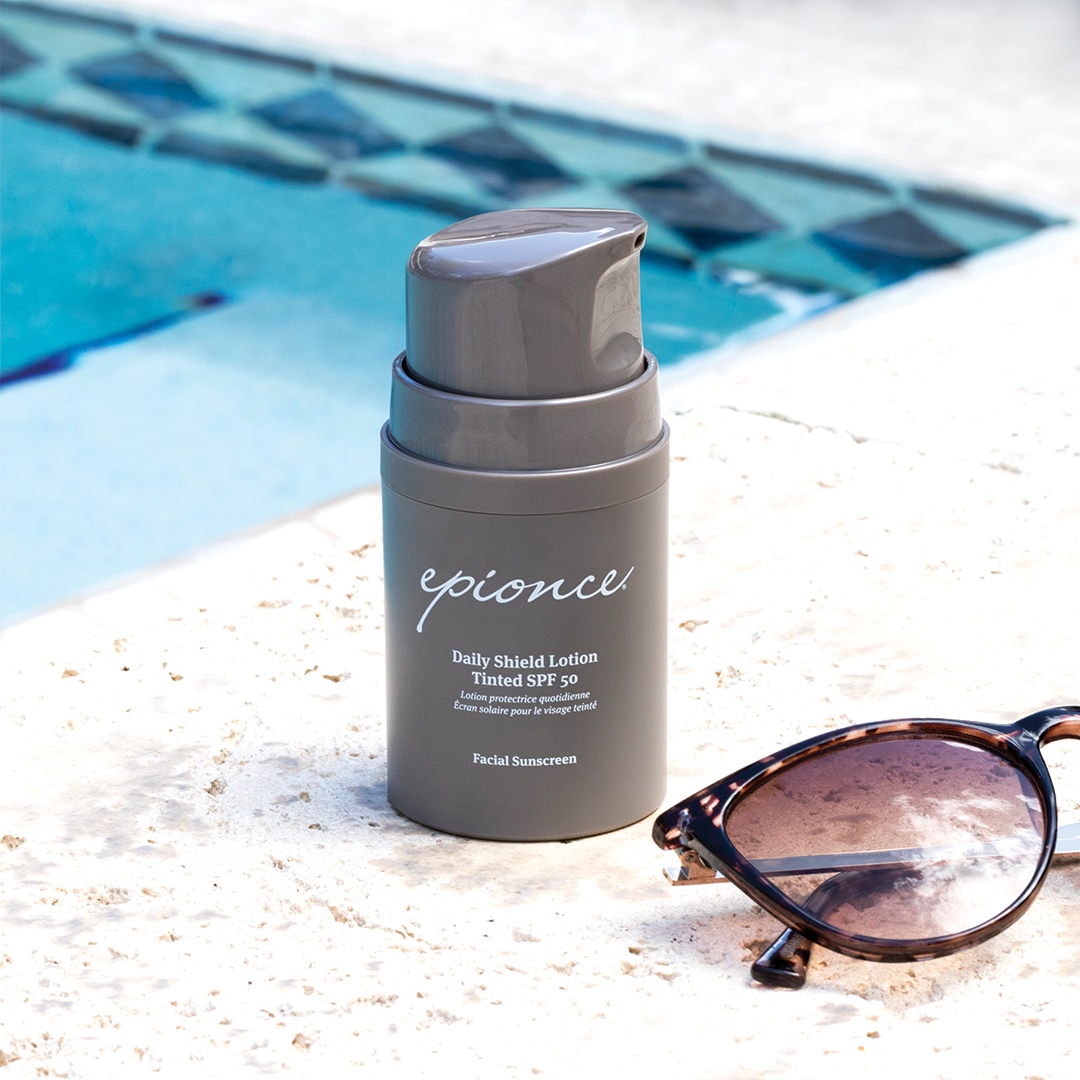 Epionce Daily Shield Lotion Tinted SPF 50 sunscreen used after every facial at Tu Es Belle Spa in Houston